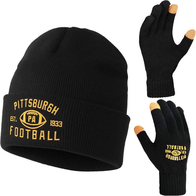 mtstaowe Vintage Classic Skull Cap Embroidery Beanie Fasion Hat Cuffed Winter Hat Knit Comes with Warm Gloves Gifts for Men Women Fans - Image 1